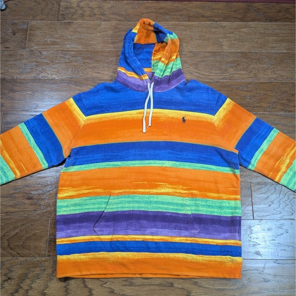 Polo Ralph Lauren Men's Multicolor Striped Spa Terry Pullover Hoodie XL 25x27 - Picture 1 of 7